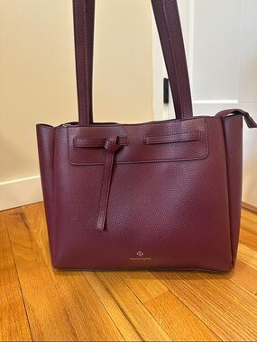 Nanette Lepore Burgundy Pebbled Leather Tote with Knot Accent